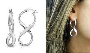 Italian Made Solid Sterling Silver Infinity French Lock Hoop