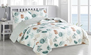 Coastal Shell Themed Quilt Set Bedspread (2- or 3-Piece)