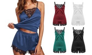 Women Sexy Silk Lace Sleepwea...