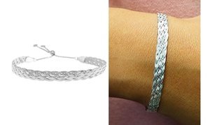Valentine's Day Italian Made Sterling Silver Adjustable Herringbone Bracelet