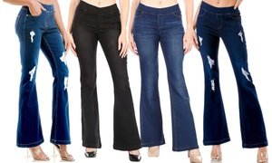 Women's High Waisted Flare Leg Jeans Pull-on Stretchy Denim Jeggings S-3XL 