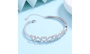 18K White Gold Plated Hearts Bangle Bracelet with crystals from Swarovski