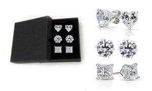 Set of 3 Sterling Silver Earring Stud Set Made With Crystals From Swarovski