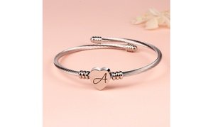 Twisted Steel Heart Cable Initial Bracelet