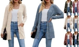 Women's Long Sleeve Sweater Open Front Cardigan Button Loose Outerwear