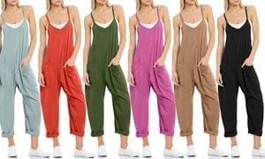 Bohuma Women Jumpsuits Spaghetti Strap Loose Pockets Jumpsuit