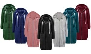 Haute Edition Women's Tunic Long Length Full Zip Hooded Sweatshirt Hoodies