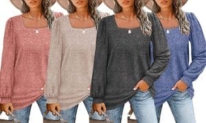 Women's Square Neck Long Puff Sleeve Shirts (S-2XL)