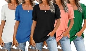 Women's Square Neck Short Sleeve and Long Puff Sleeve Shirts (S-2XL)