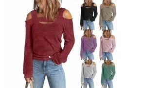 Womens Cold Shoulder Long Sleeve Hallow Out Pullover T-Shirt Tops Blouse Tunic
