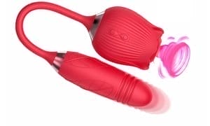 New 2-in-1 Rose Clitoral Suction Vibrator USB G Spot Vagina Anal Thrusting Dildo