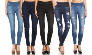  3 Pack Women's Skinny Jean Pull-On Ripped & Classic Denim Jeggings S-3XL