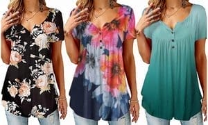 Women's Button Up Summer Short Sleeve Casual Tops Tunic Shirts Blouses