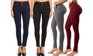 Women's High-Waist Fleece-Lined Skinny Pants Stretch Knit Denim Jeggings S-3XL