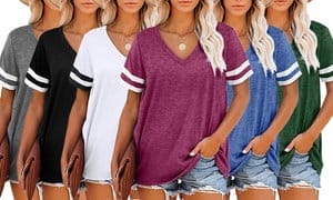 LESIES Women's V-Neck Tunic Style Short or Long Sleeve T-Shirts (S-2XL)