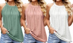 Women Loose Fit High Neck Sleeveless Halter Tops Cami Shirts Blouse