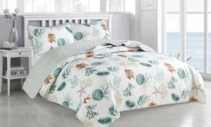 Coastal Shell Themed Quilt Set Bedspread (2- or 3-Piece)