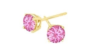 14K Yellow Gold Plated 8mm Round Pink Sapphire Stud Earrings