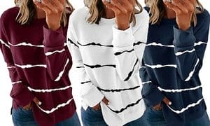 Womens Pullover Sweatshirt Long Sleeve Loose Casual Crewneck Striped Tops S-2XL