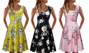 Women's Summer Floral Printed Sleeveless Round Neck A-Line Tank Midi Dress