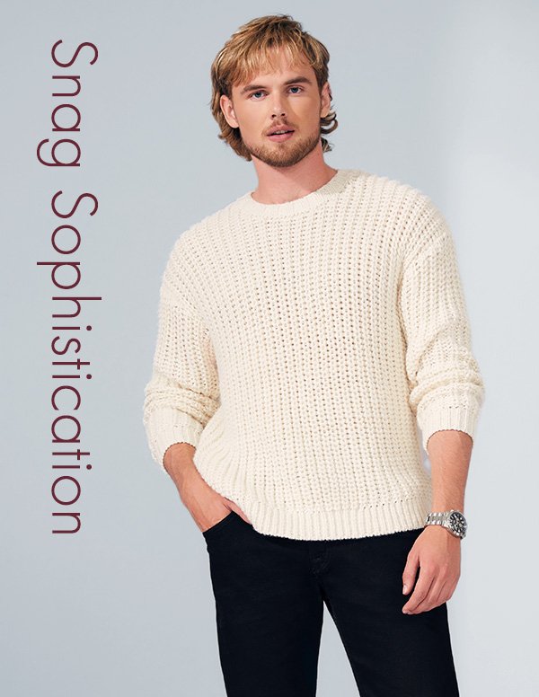 Man in sweater, jeans and boots. Check out what’s new on sale.]