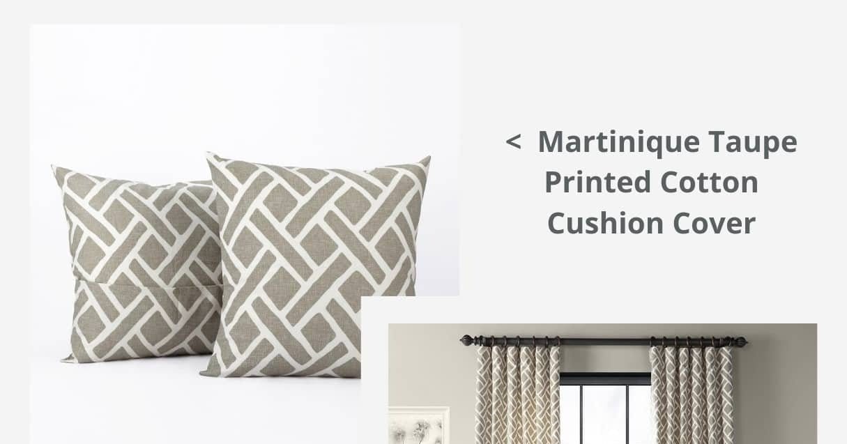 Martinique Taupe Printed Cotton Cushion Cover