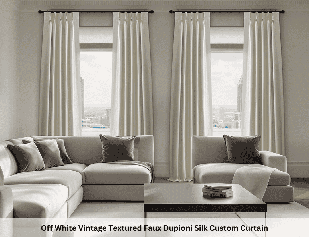 Off White Vintage Textured Faux Dupioni Silk Custom Curtain