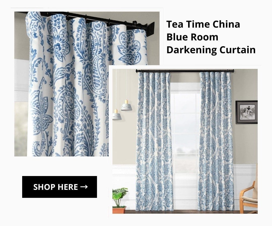 Tea Time China Blue Room Darkening Curtain