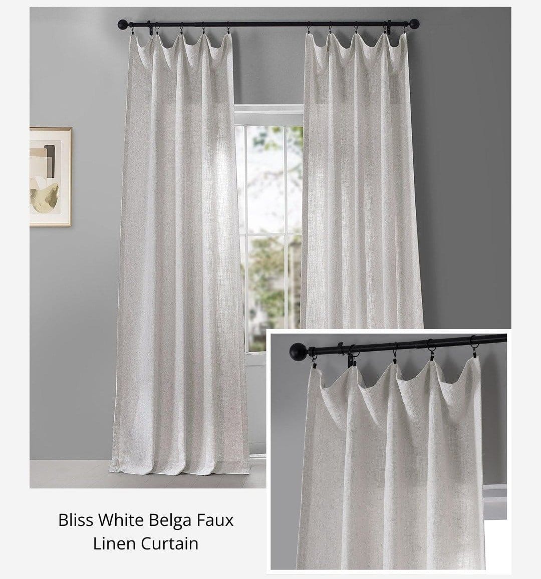 Bliss White Belga Faux Linen Curtain