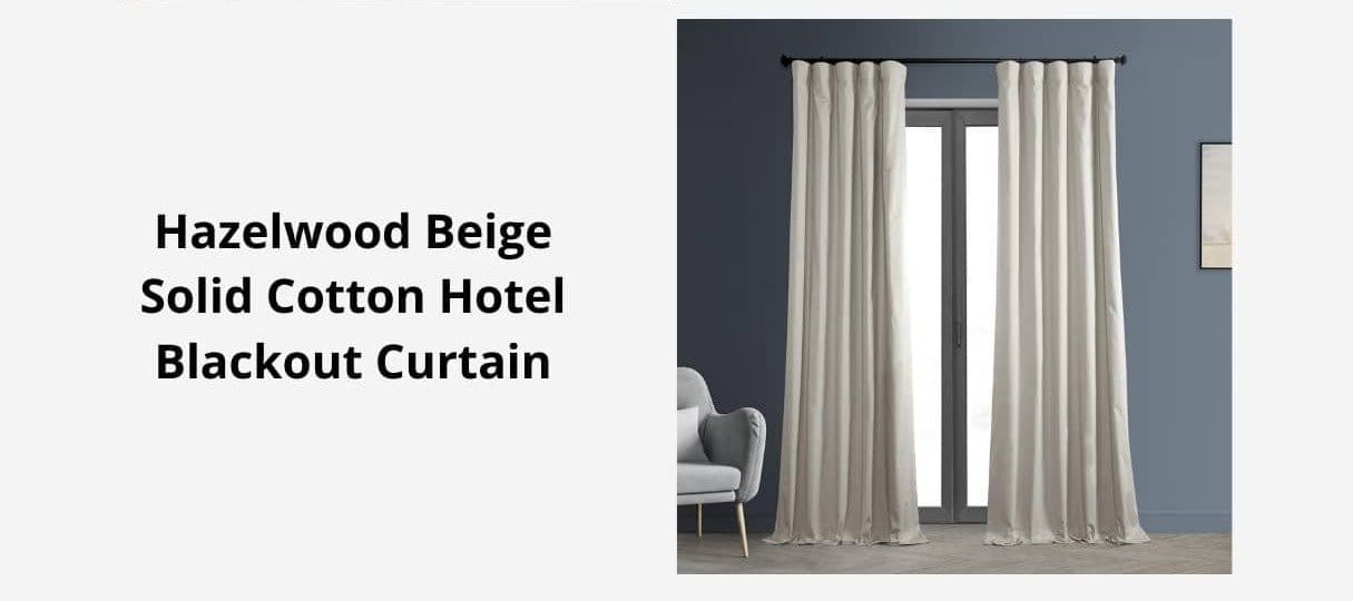 Hazelwood Beige Solid Cotton Hotel Blackout Curtain