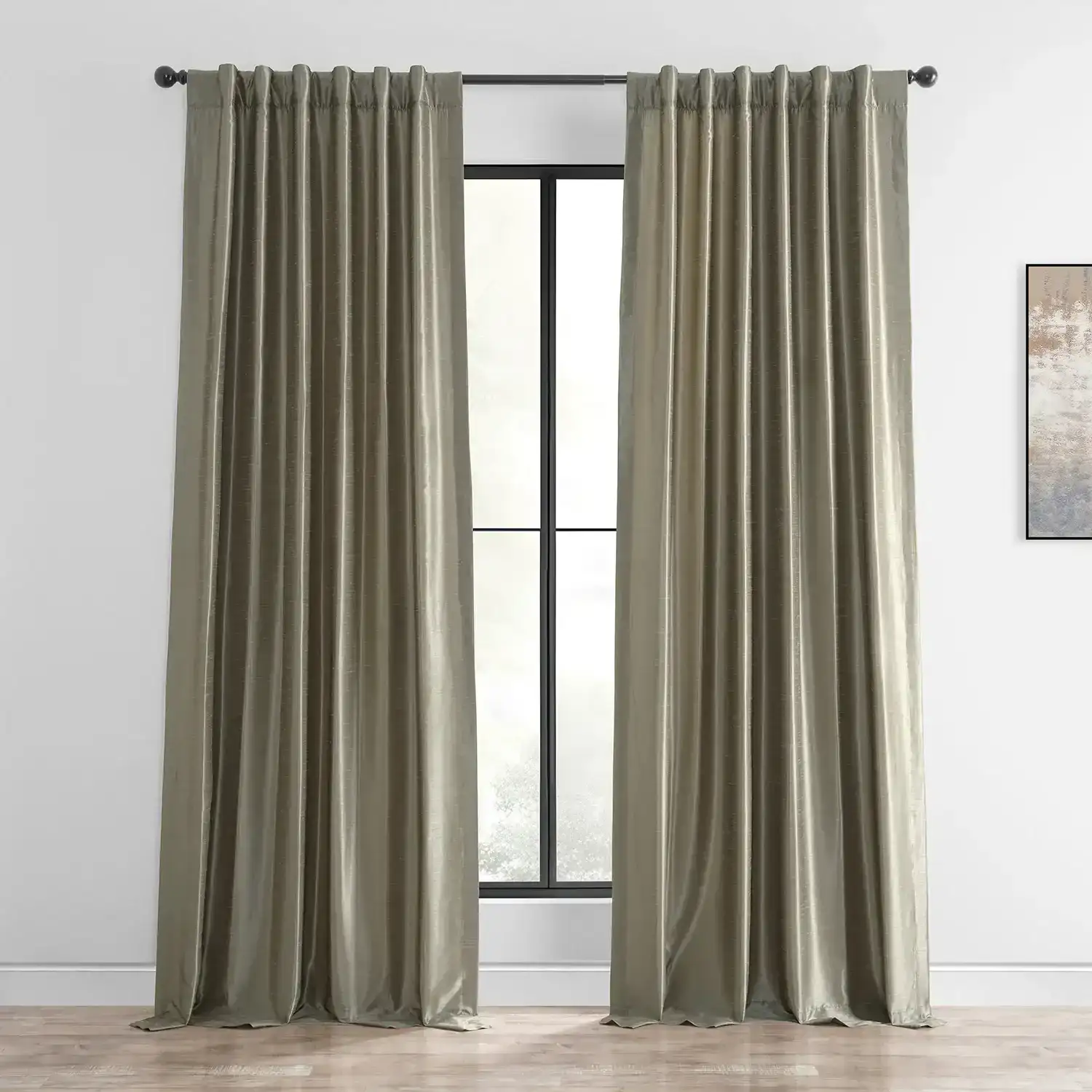 Image of Warm Stone Vintage Textured Faux Dupioni Silk Curtain