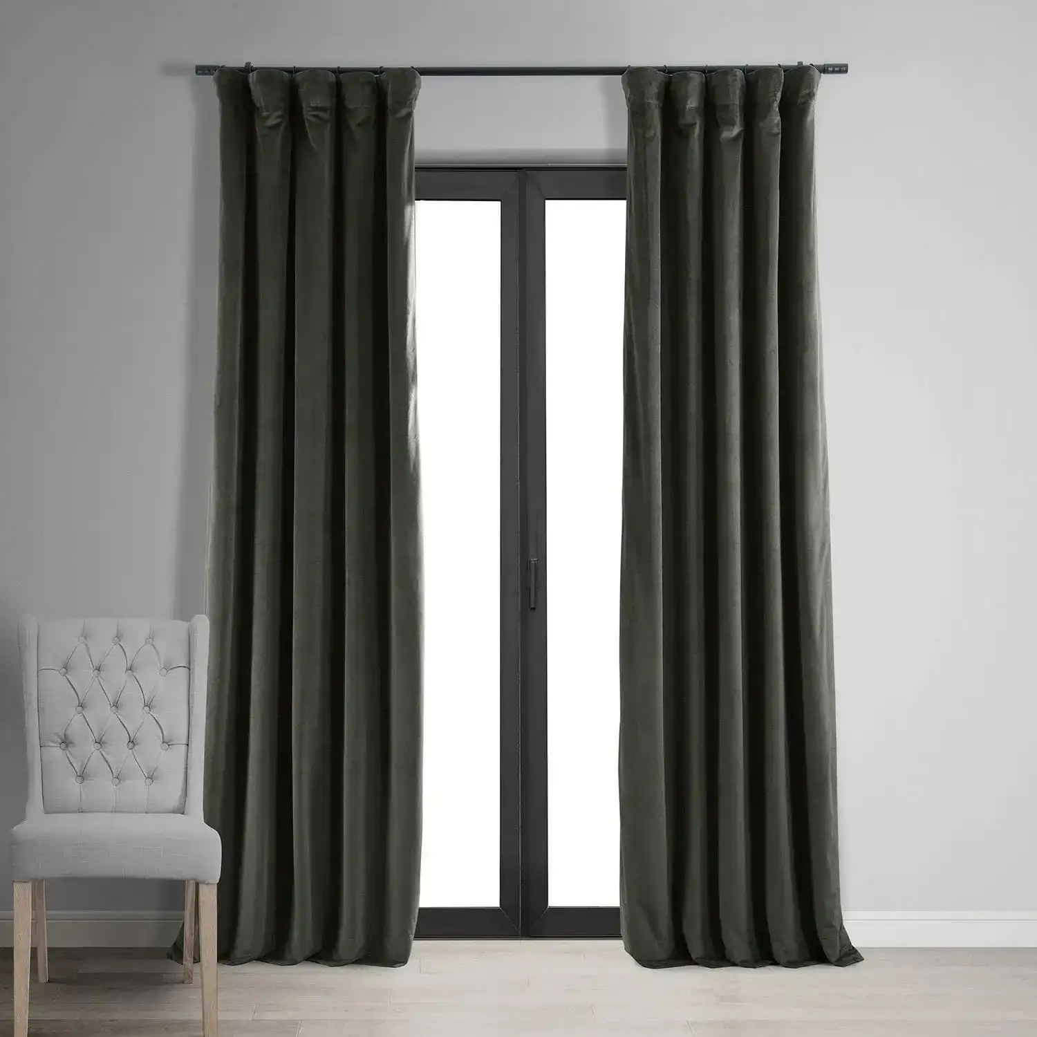 Image of Gunmetal Grey Signature Velvet Blackout Curtain