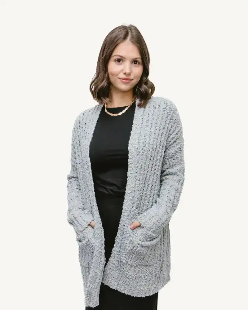 Image of Ribbed Popcorn Knit Long Open Cardigan