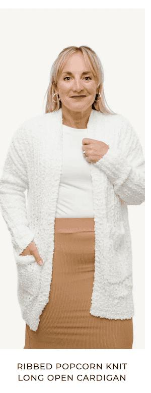 Ribbed Popcorn Knit Long Open Cardigan