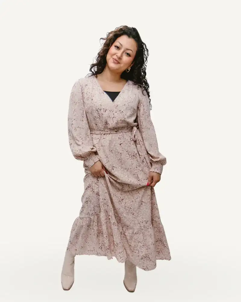 Image of V-Neck Bubble Sleeve Maxi Dress