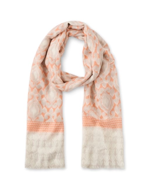 Orange and Beige Print Silk Cashmere Scarf