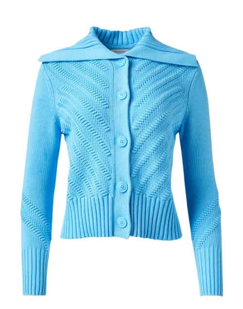 Pool Blue Cotton Diagonal Knit Cardigan