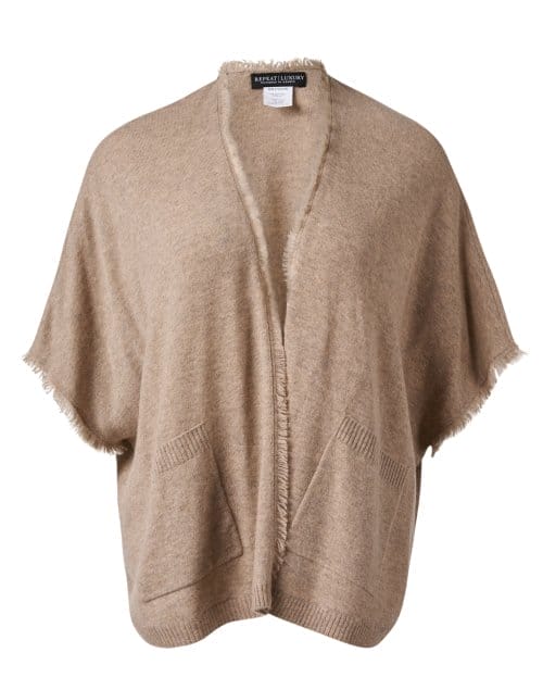 Beige Cashmere Fringe Cardigan