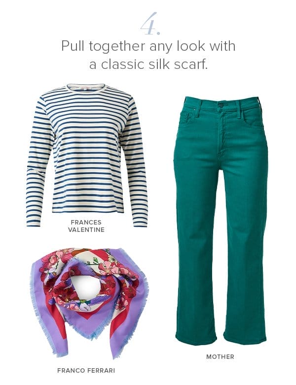 Pull together any look with a classic silk scarf