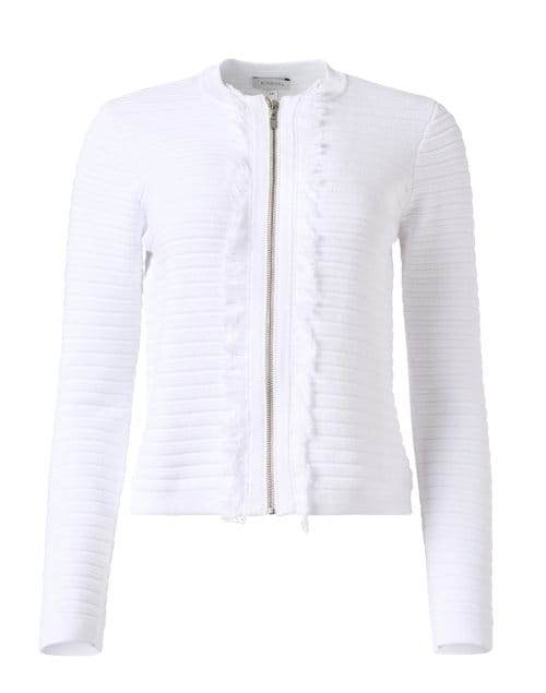 White Cotton Fringe Zip Cardigan