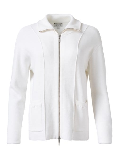 White Zip Cotton Cardigan