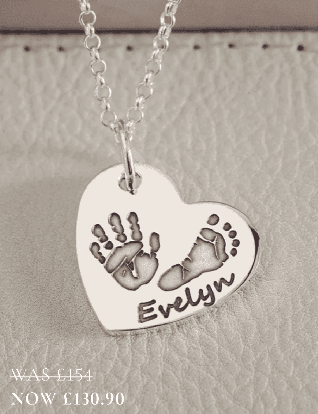 Handprint or Footprint Large Heart Necklace, Two Prints And One Name