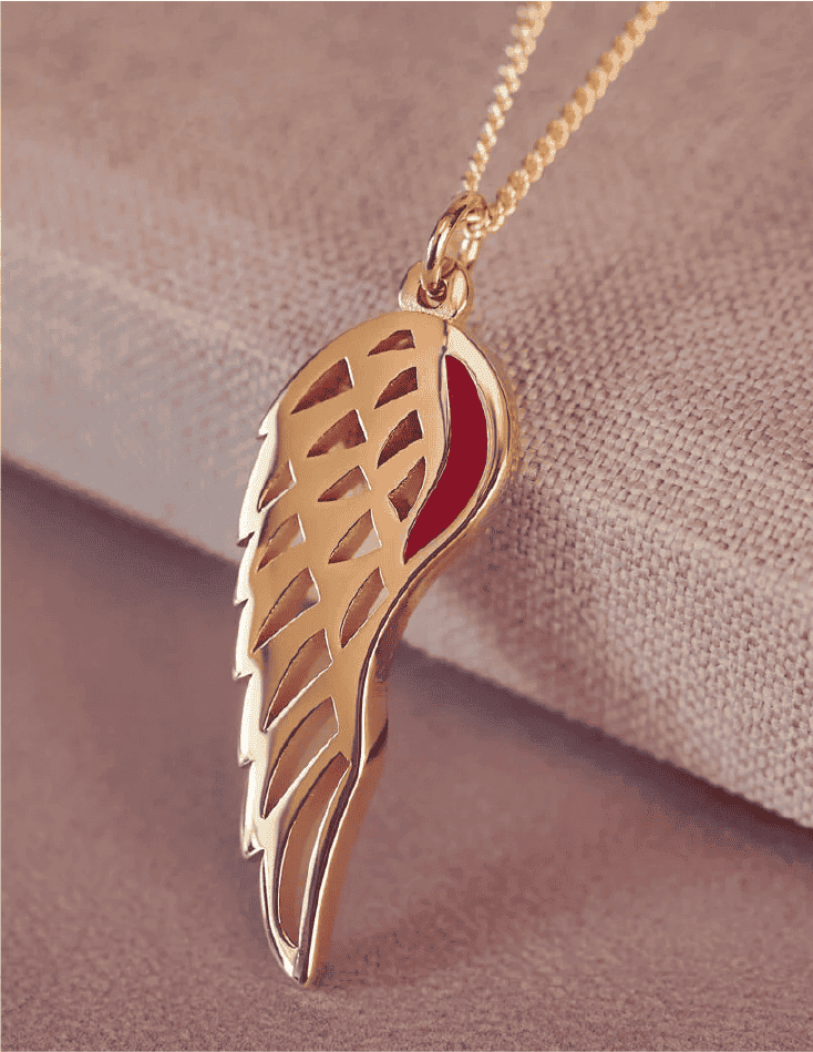 Gold Cremation Ashes Angel Wing Necklace