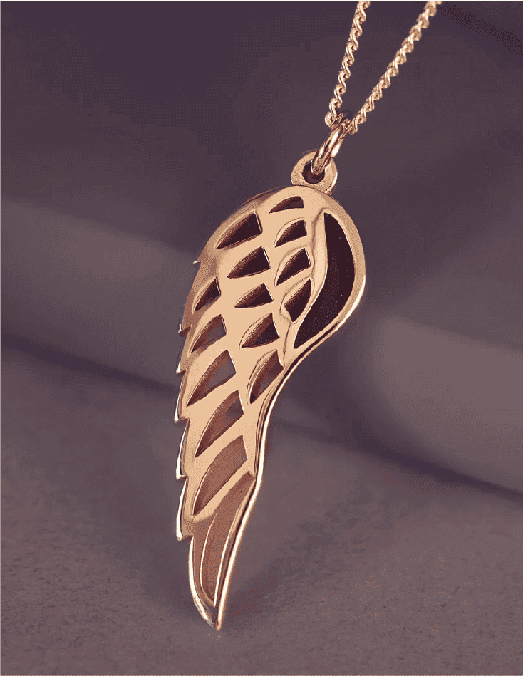 Gold Cremation Ashes Angel Wing Necklace