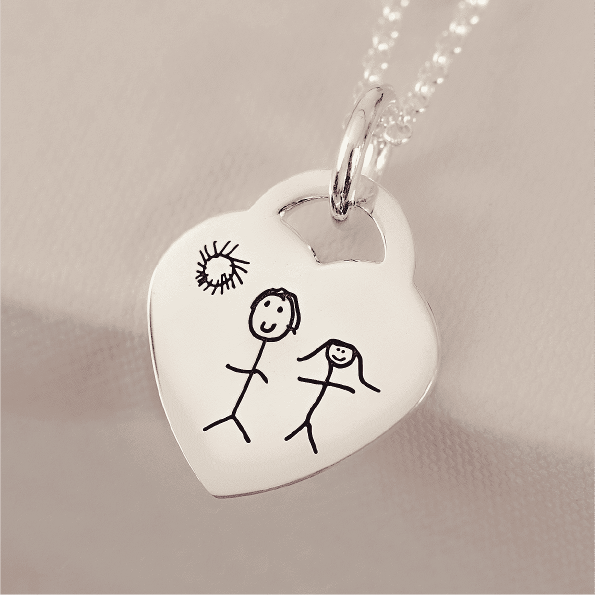 Lock Heart Childrens Drawing Necklace