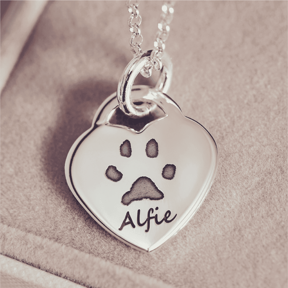 Pawprint Lock Heart Necklace, One Print and Name