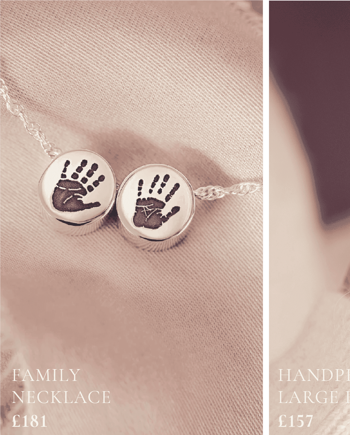 Family Necklace, Two Handprint Or Footprint Charms