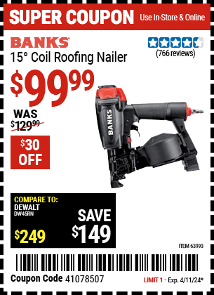 BANKS: 15° Coil Roofing Nailer