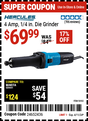 HERCULES: 4 Amp, 1/4 in. Die Grinder