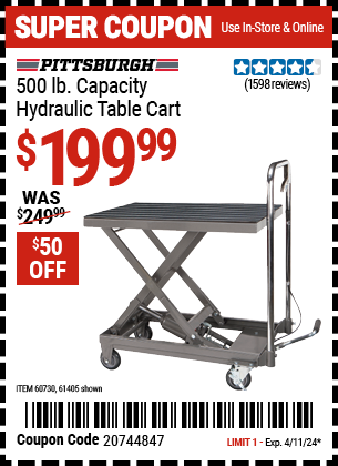 PITTSBURGH AUTOMOTIVE: 500 lb. Capacity Hydraulic Table Cart